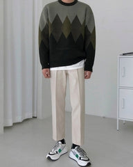 Colorblock Geometric Knit Sweater Casual Ethnic Style