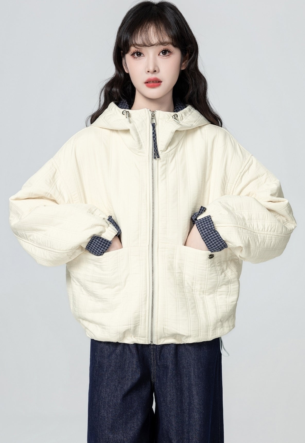 Colorblock Hooded Puffer Jacket Warm Thick Coat