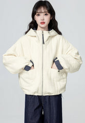 Colorblock Hooded Puffer Jacket Warm Thick Coat