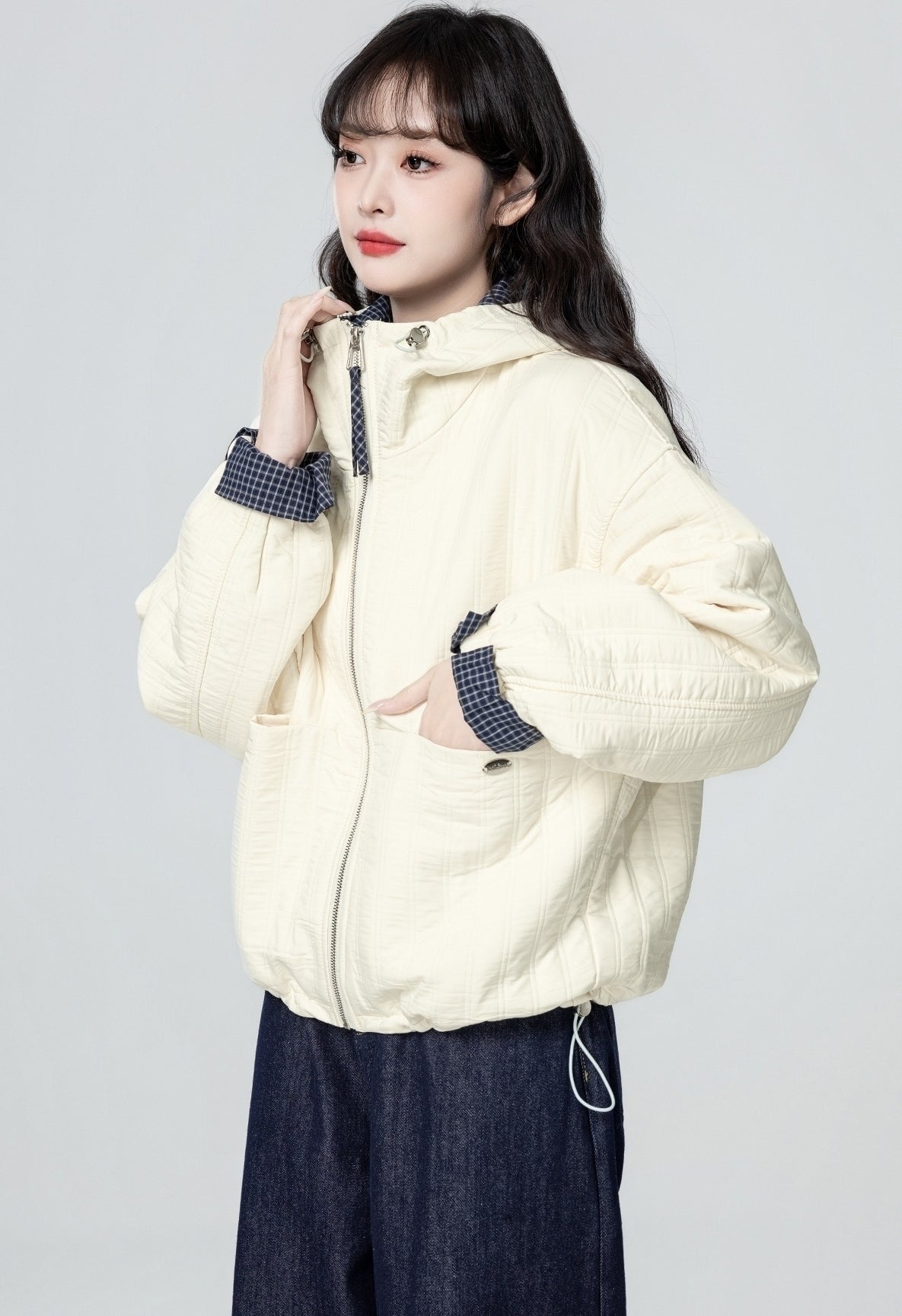 Colorblock Hooded Puffer Jacket Warm Thick Coat