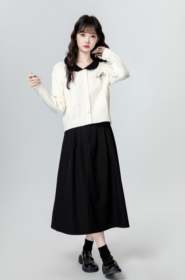 Colorblock Knit Cardigan With Unique Collar