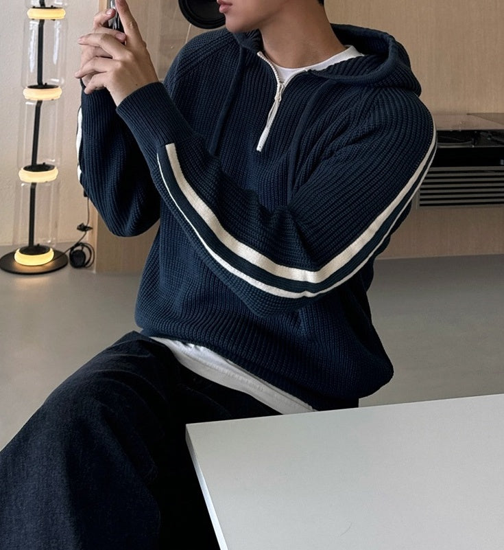 Colorblock Knit Hoodie Sweater