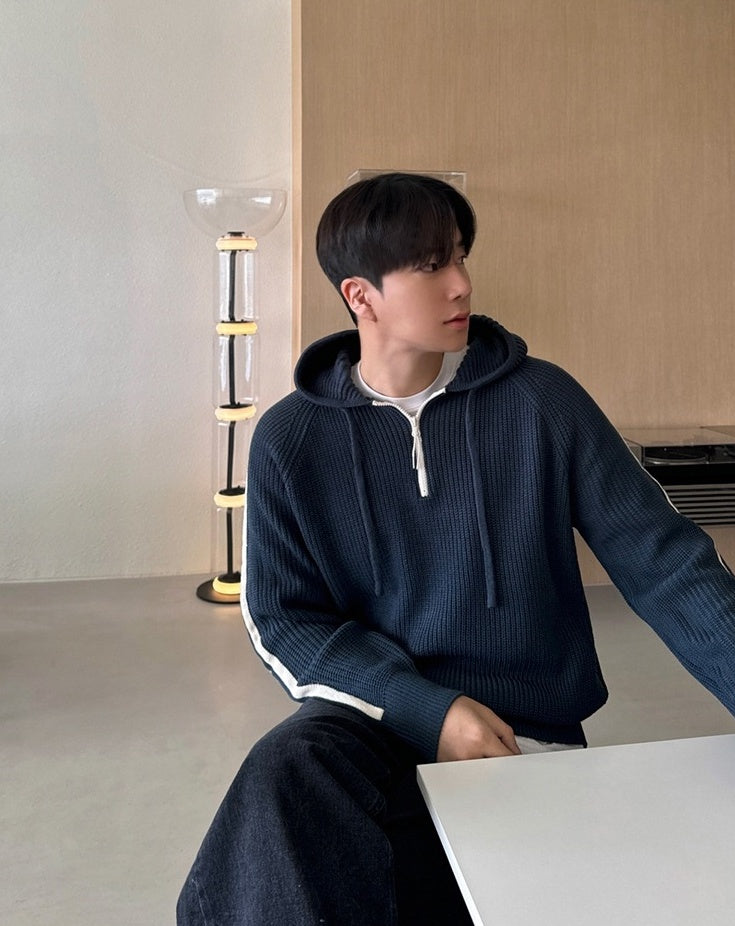Colorblock Knit Hoodie Sweater