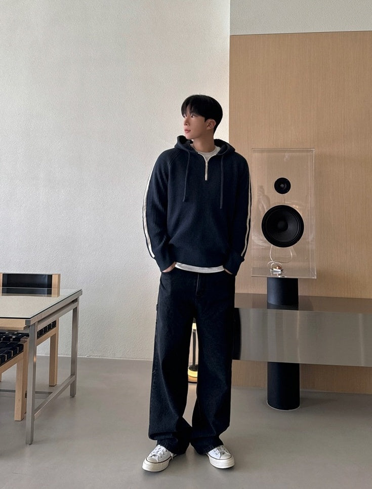 Colorblock Knit Hoodie Sweater