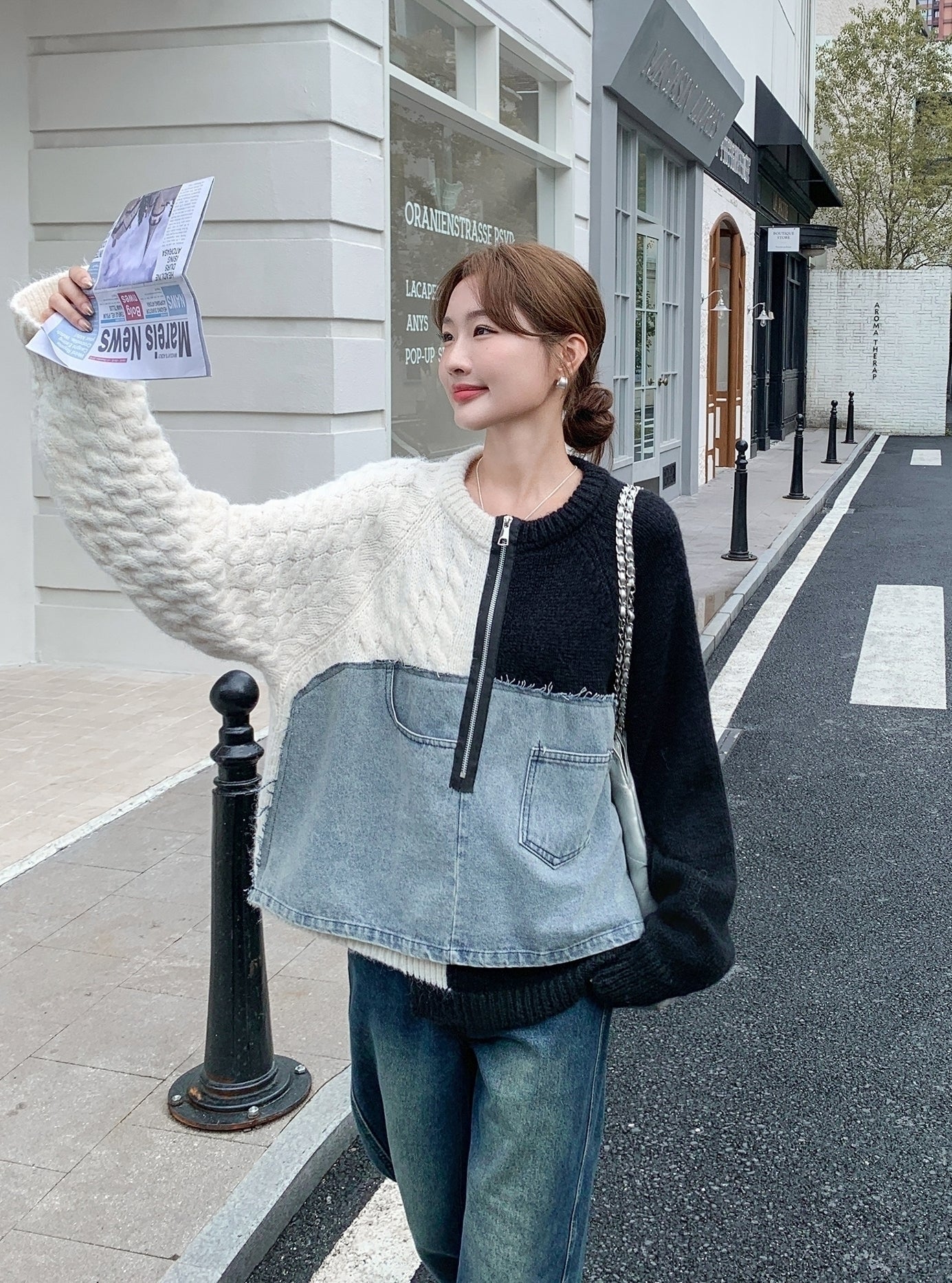 Colorblock Knit Pullover Casual Relaxed Fit Sweater