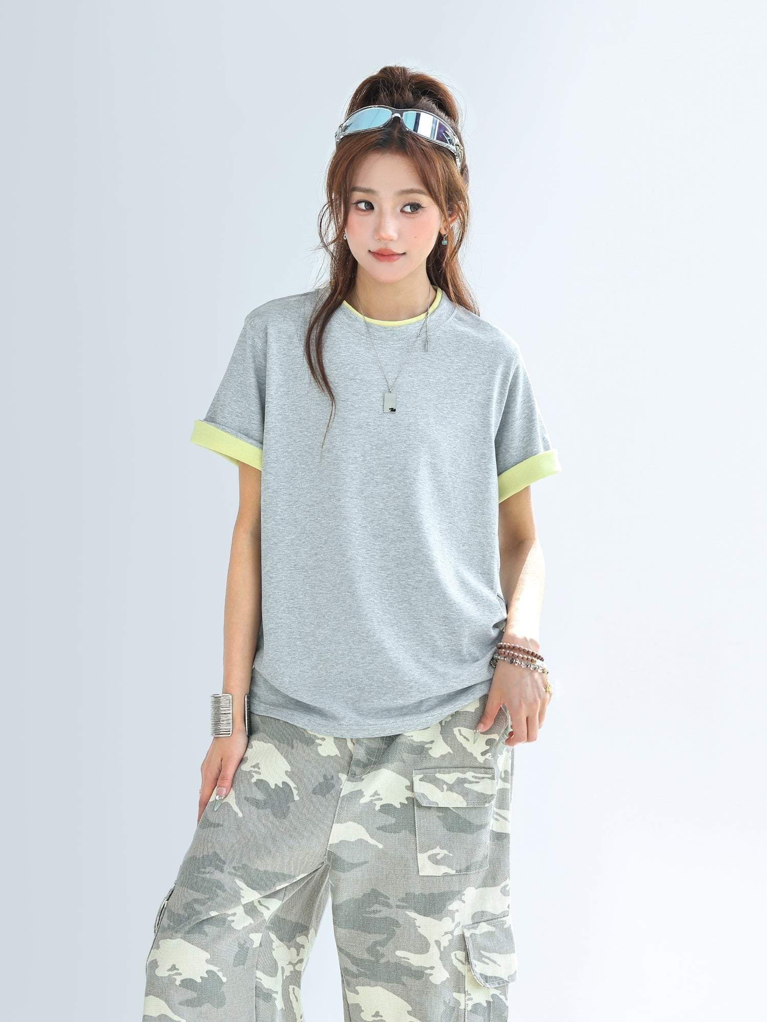 Colorblock Layered Look Short Sleeve Relaxed Top