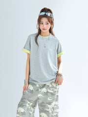 Colorblock Layered Look Short Sleeve Relaxed Top