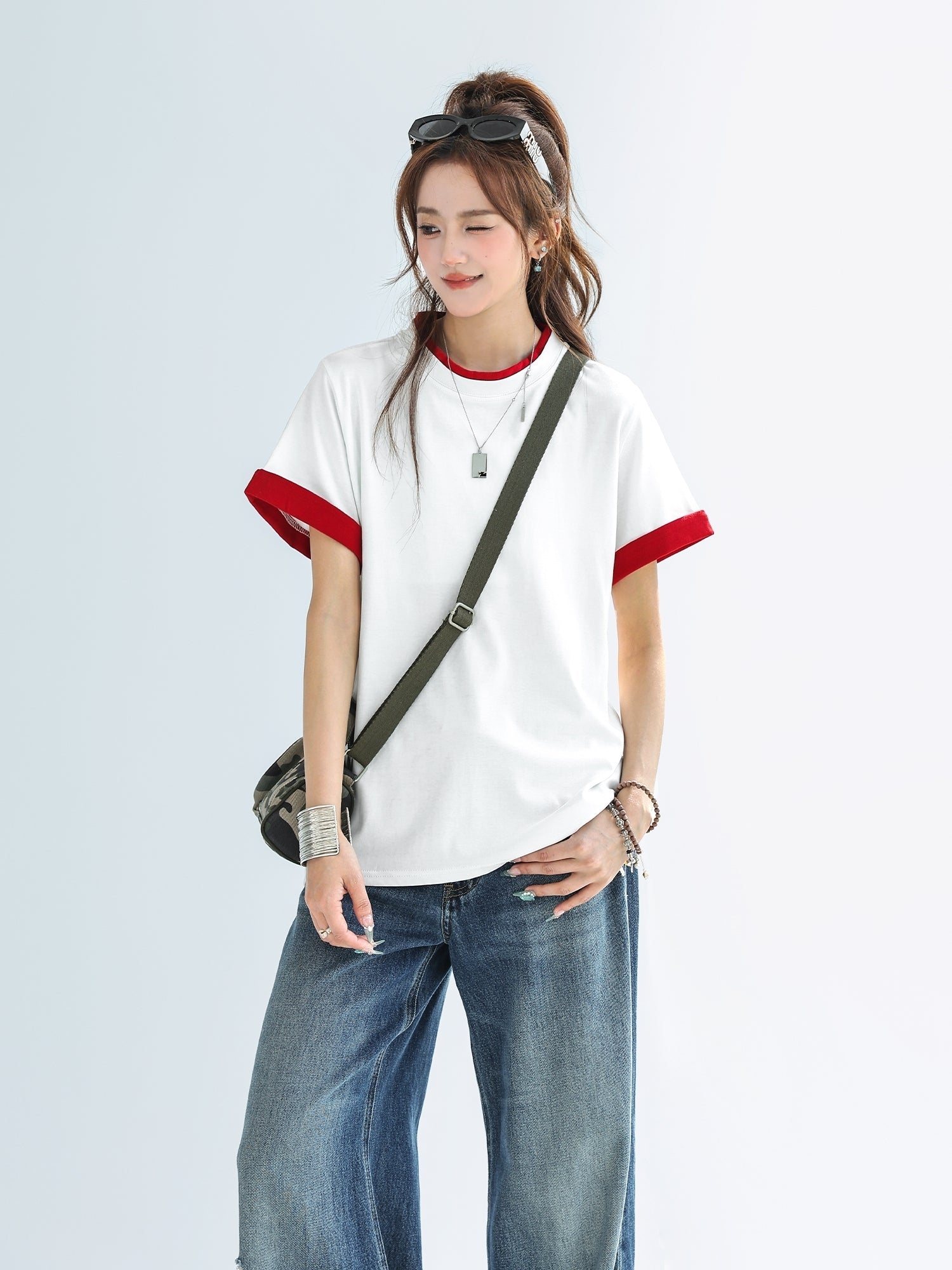Colorblock Layered Look Short Sleeve Relaxed Top