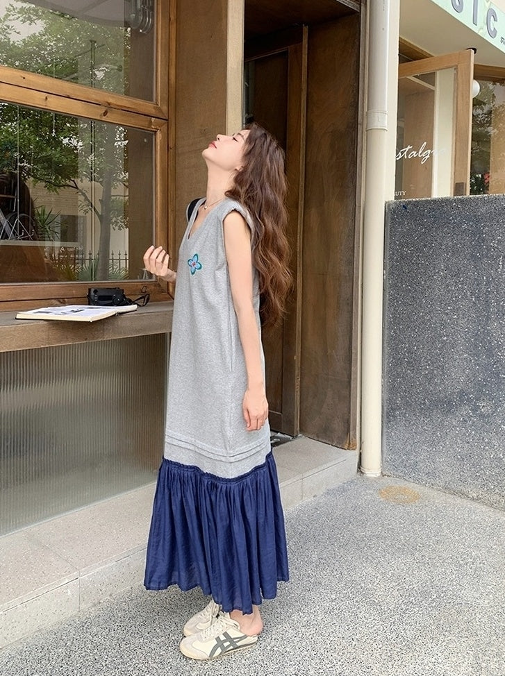 Colorblock Patchwork Loose Fit Summer Maxi Dress