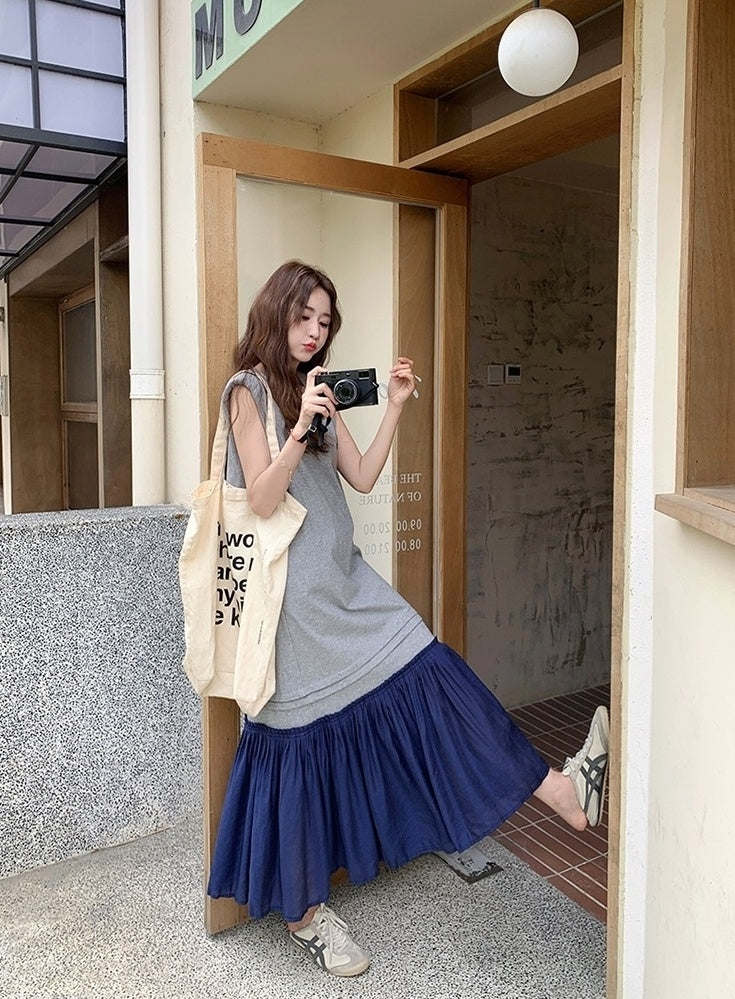 Colorblock Patchwork Loose Fit Summer Maxi Dress