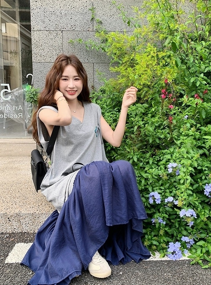 Colorblock Patchwork Loose Fit Summer Maxi Dress