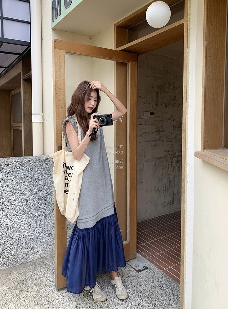Colorblock Patchwork Loose Fit Summer Maxi Dress