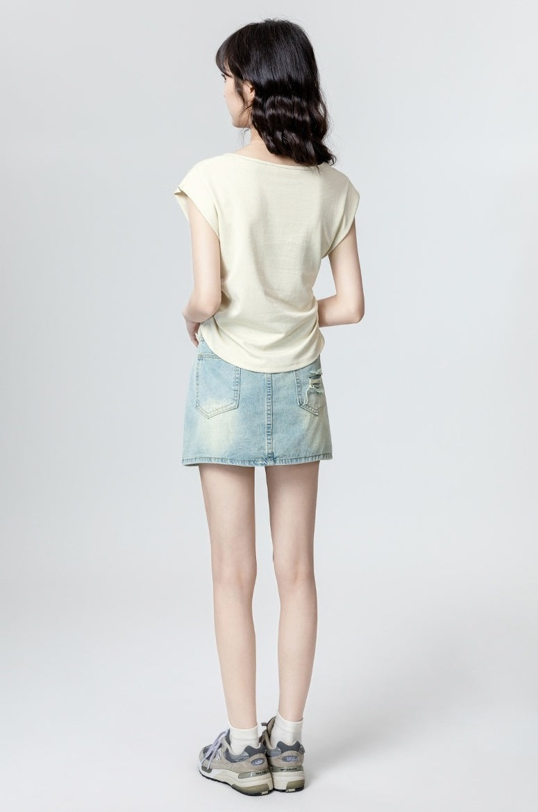 Colorblock Short Sleeve Asymmetrical Top