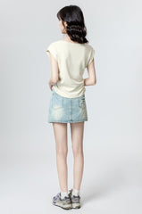 Colorblock Short Sleeve Asymmetrical Top