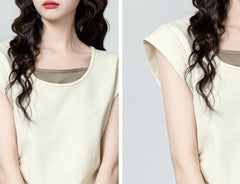 Colorblock Short Sleeve Asymmetrical Top