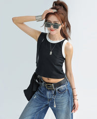 Colorblock Spliced Sleeveless Crop Tank Top