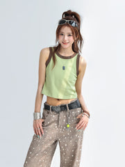 Colorblock Spliced Sleeveless Crop Tank Top