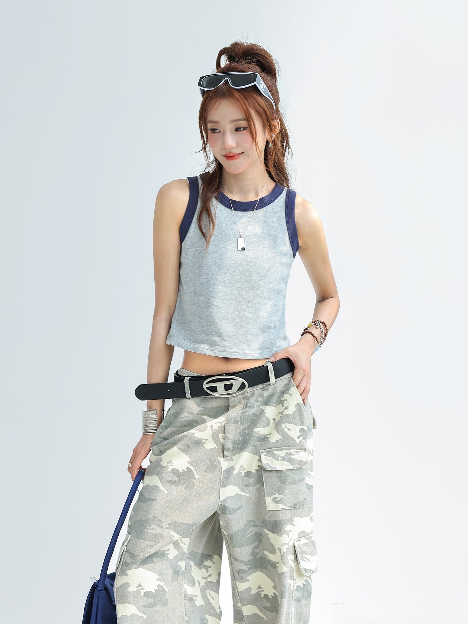 Colorblock Spliced Sleeveless Crop Tank Top