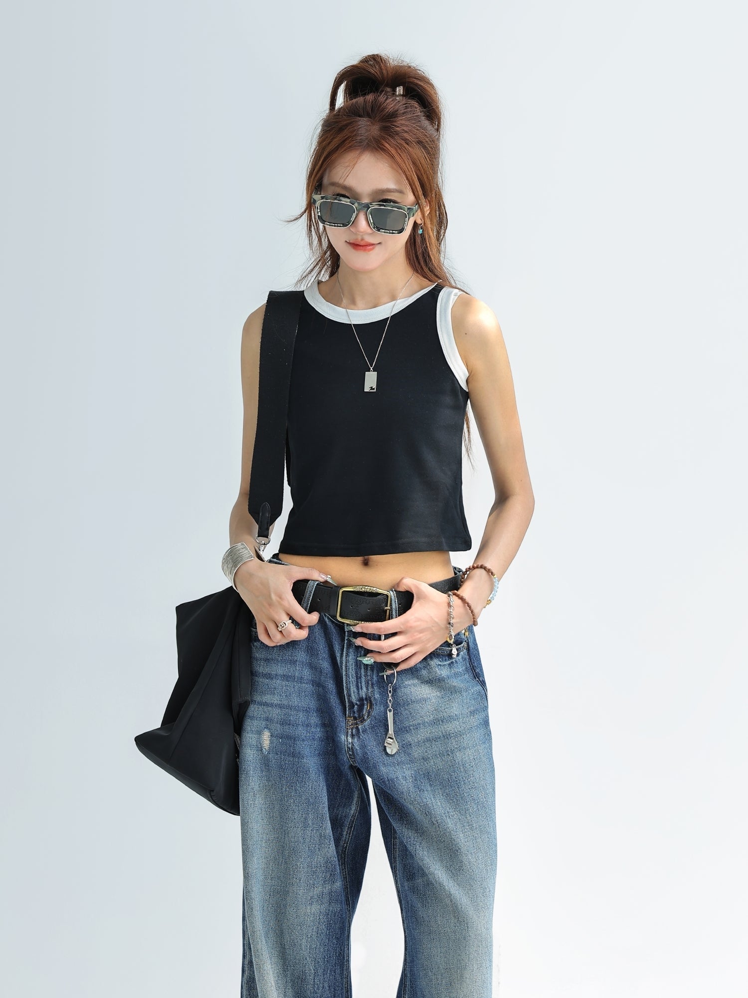Colorblock Spliced Sleeveless Crop Tank Top