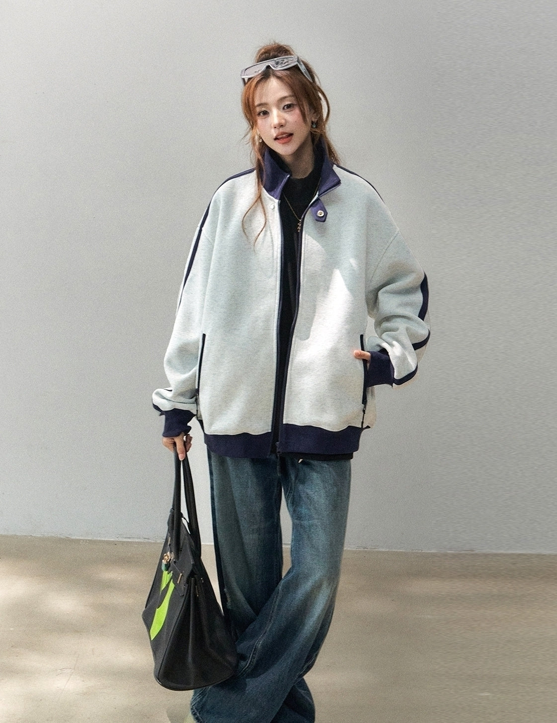 Colorblock Stand Collar Streetwear Sweatshirt Jacket