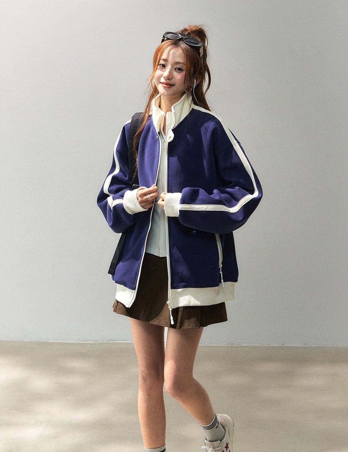 Colorblock Stand Collar Streetwear Sweatshirt Jacket