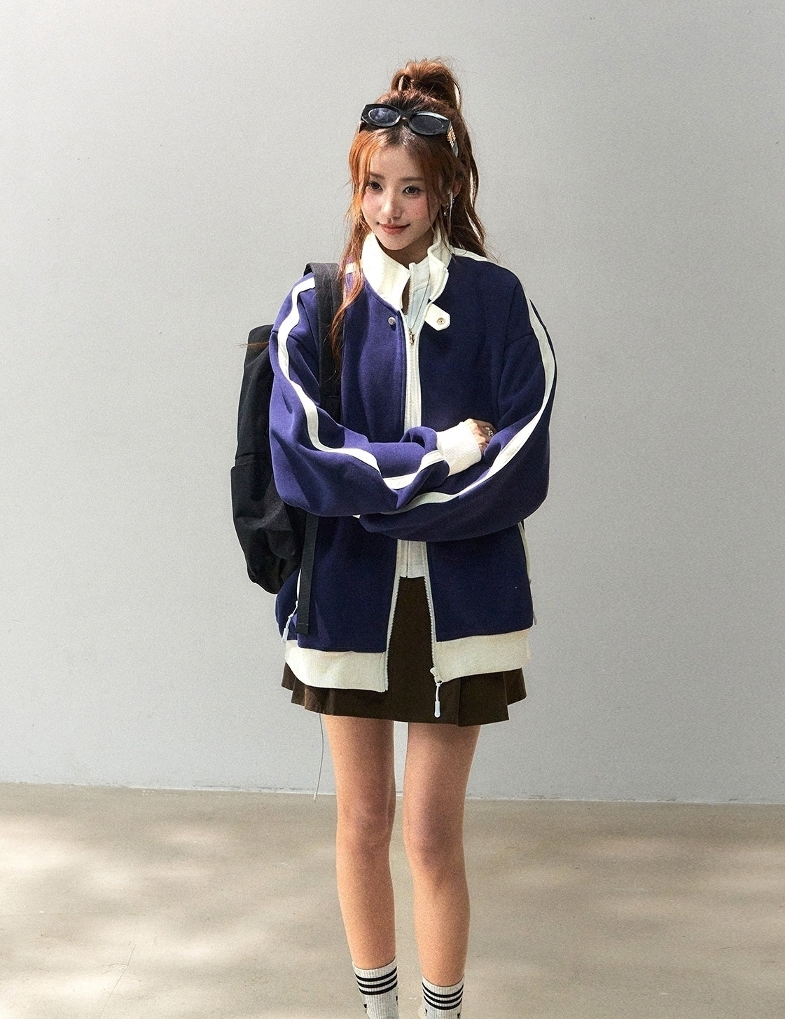 Colorblock Stand Collar Streetwear Sweatshirt Jacket