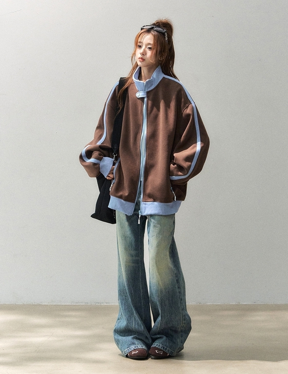 Colorblock Stand Collar Streetwear Sweatshirt Jacket