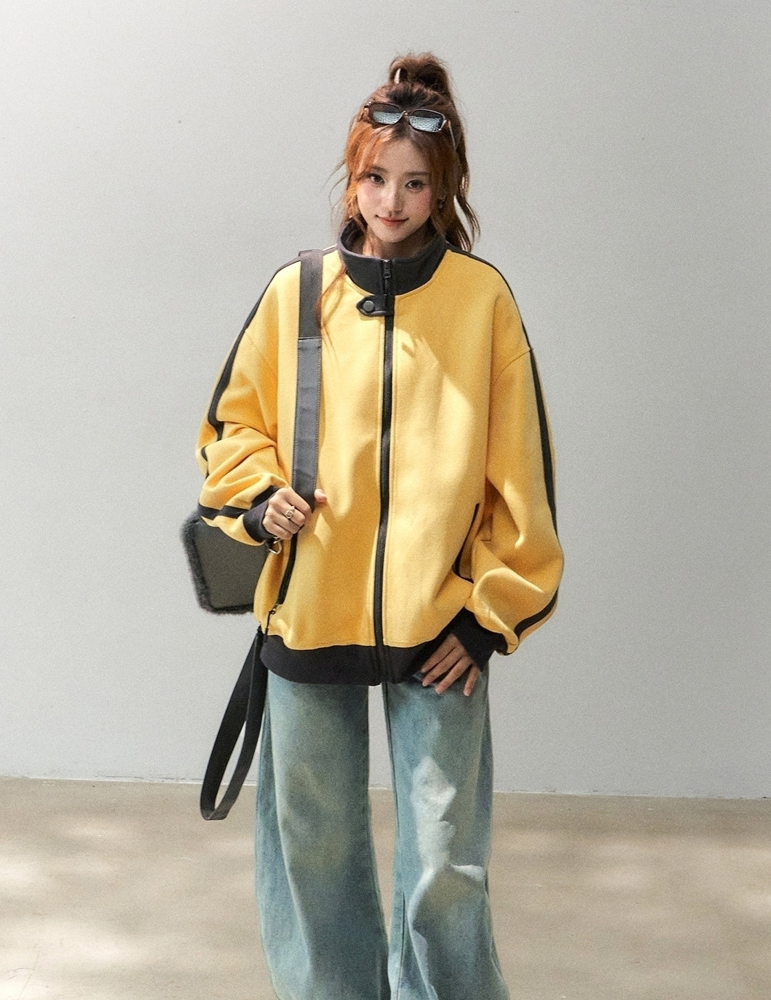 Colorblock Stand Collar Streetwear Sweatshirt Jacket