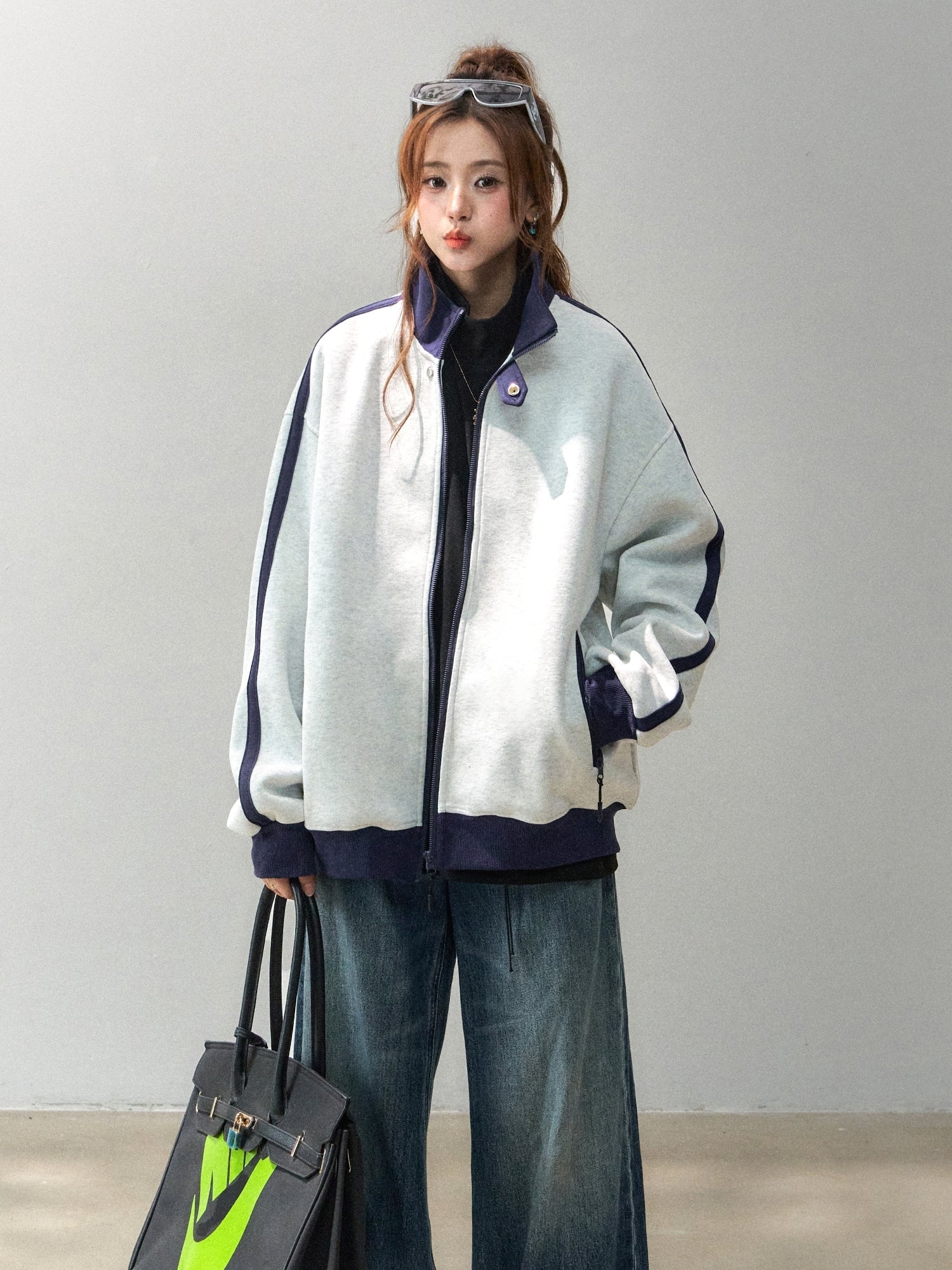 Colorblock Stand Collar Streetwear Sweatshirt Jacket