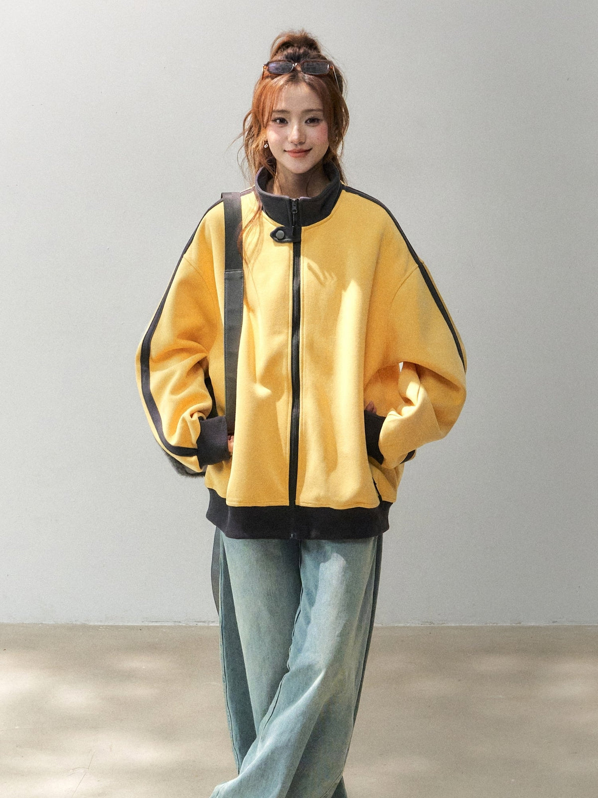 Colorblock Stand Collar Streetwear Sweatshirt Jacket