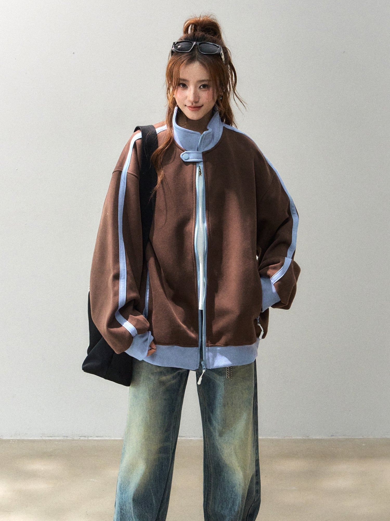 Colorblock Stand Collar Streetwear Sweatshirt Jacket
