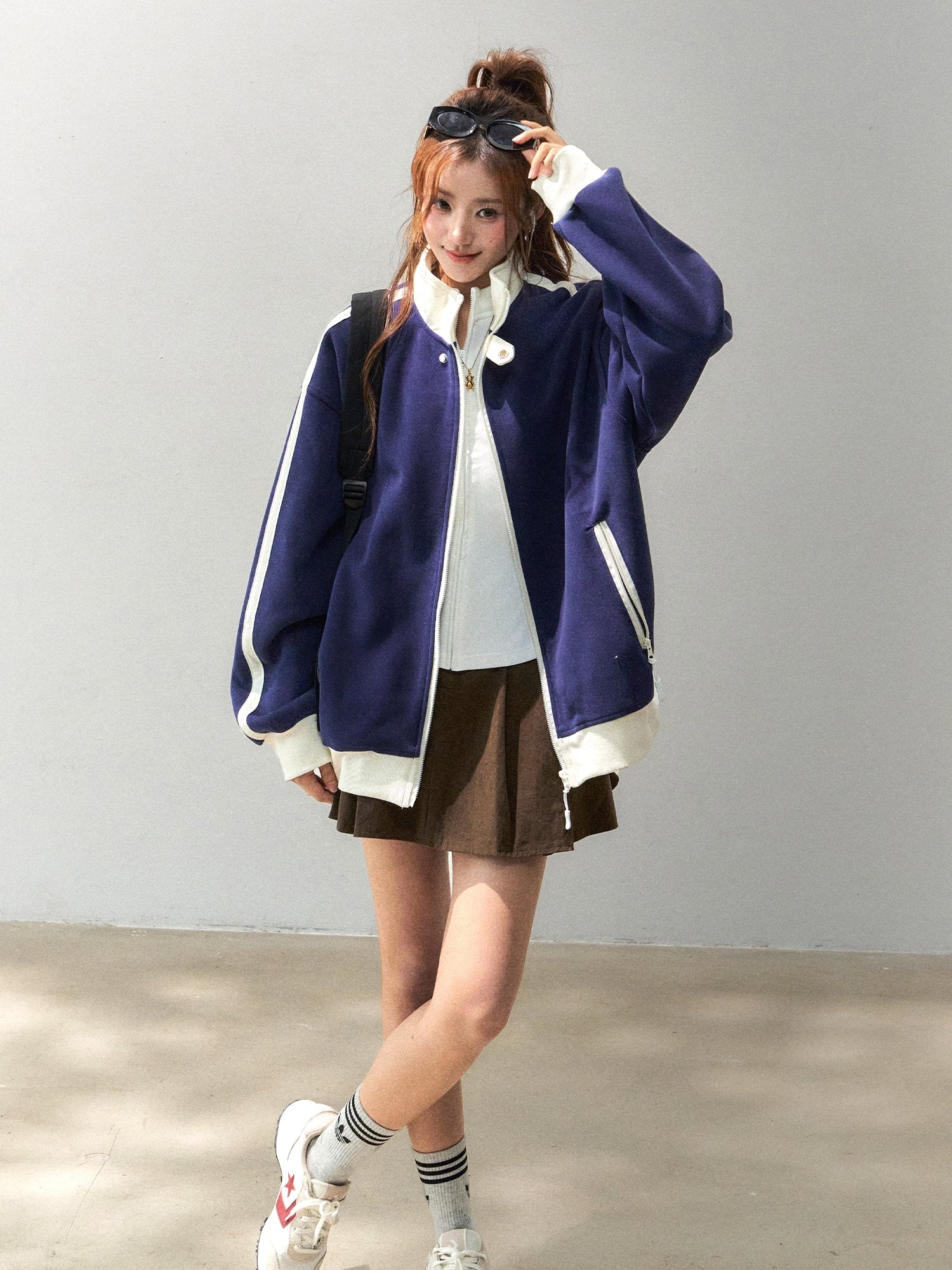 Colorblock Stand Collar Streetwear Sweatshirt Jacket
