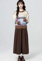 Colorblock Striped Crewneck Retro Pullover Sweater