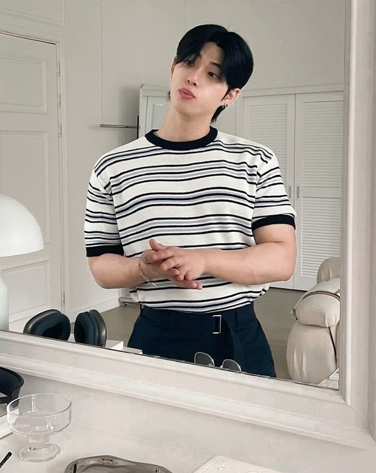Colorblock Striped Knit Short Sleeve Casual Top