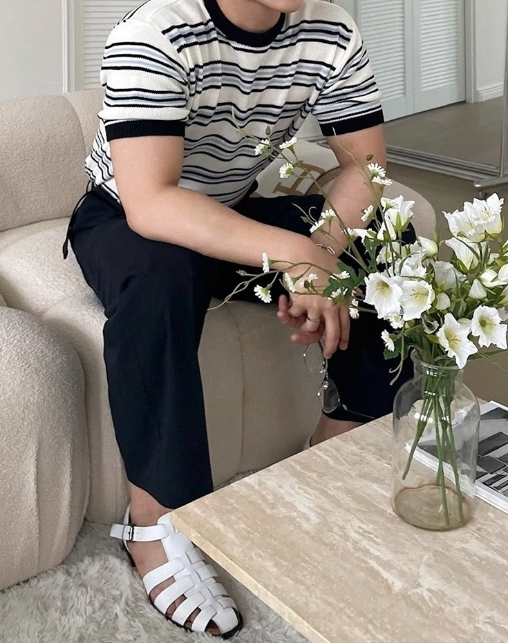 Colorblock Striped Knit Short Sleeve Casual Top