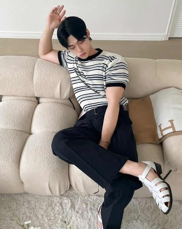 Colorblock Striped Knit Short Sleeve Casual Top