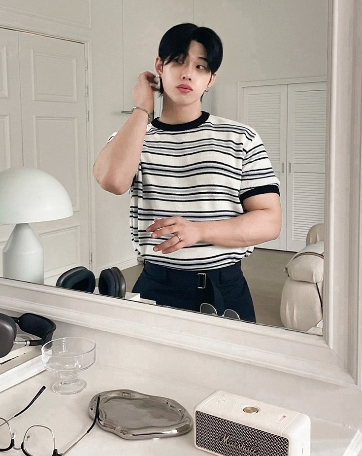 Colorblock Striped Knit Short Sleeve Casual Top
