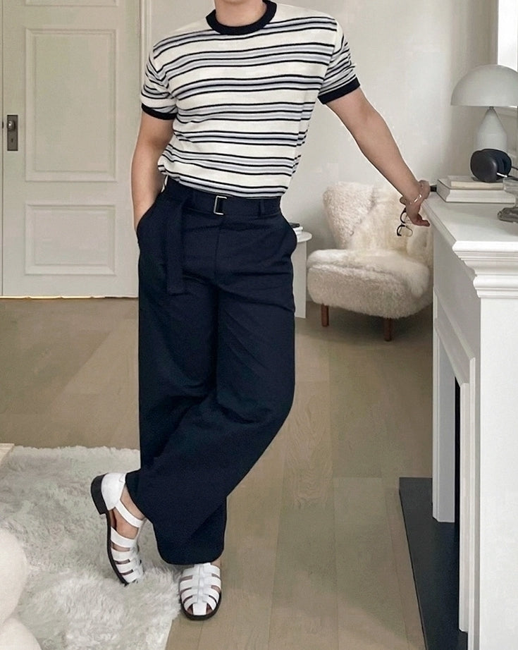 Colorblock Striped Knit Short Sleeve Casual Top