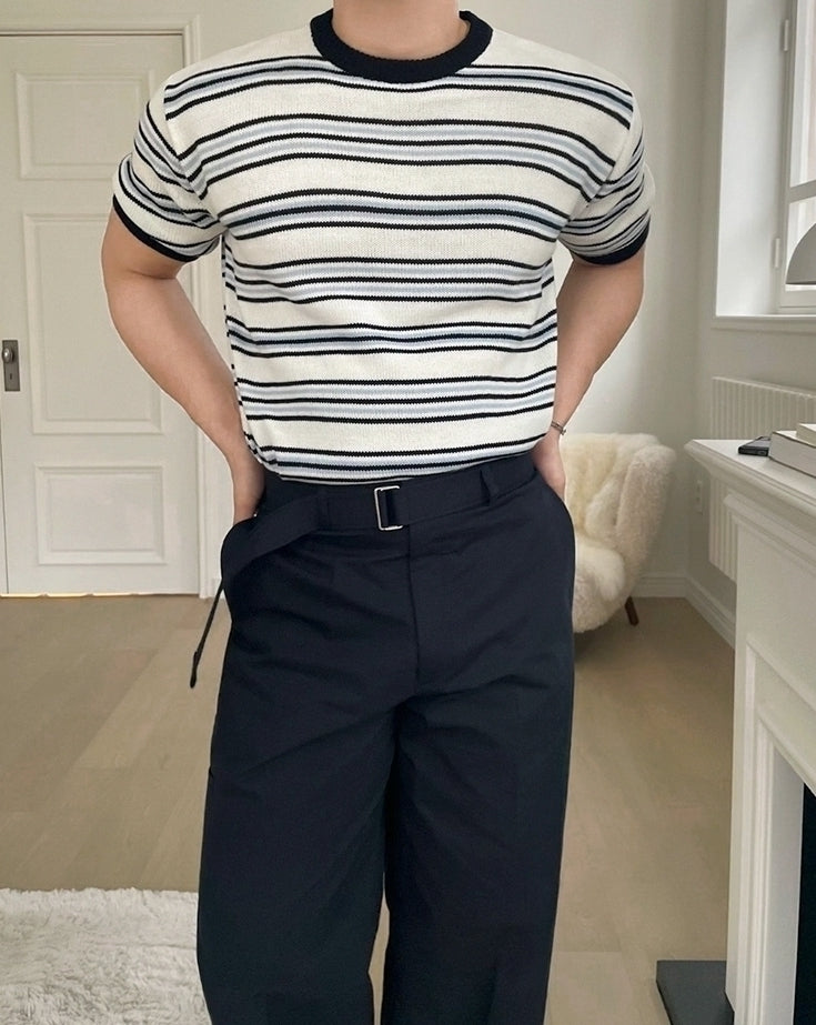 Colorblock Striped Knit Short Sleeve Casual Top