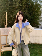Colorblock Striped Layered Collared Short Jacket