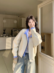 Colorblock Striped Layered Collared Short Jacket