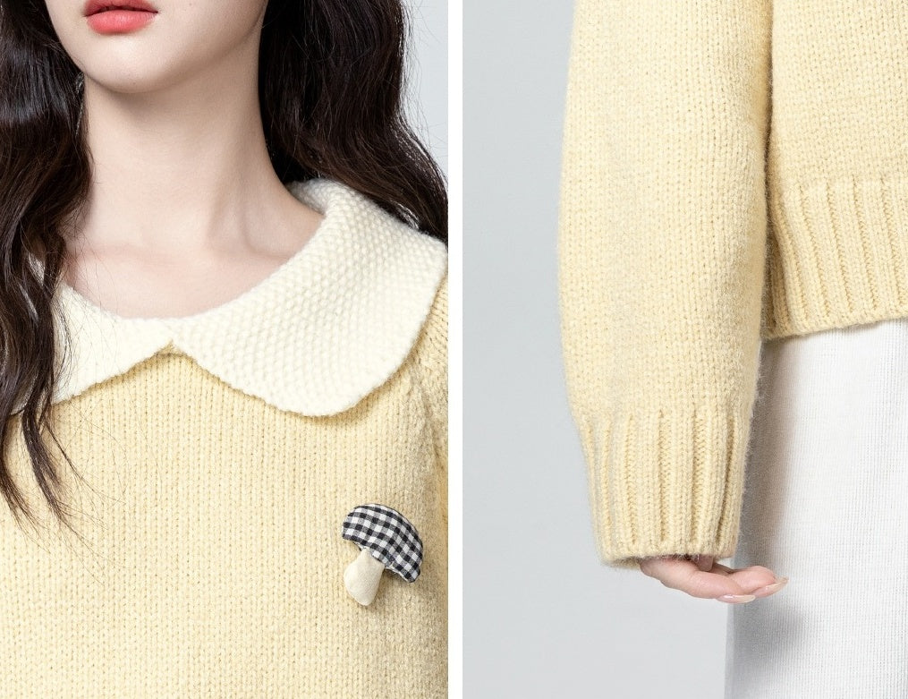 Yellow Doll Collar Thick Sweater Wth 3D Mushroom
