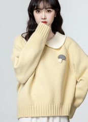 Yellow Doll Collar Thick Sweater Wth 3D Mushroom