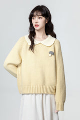 Yellow Doll Collar Thick Sweater Wth 3D Mushroom