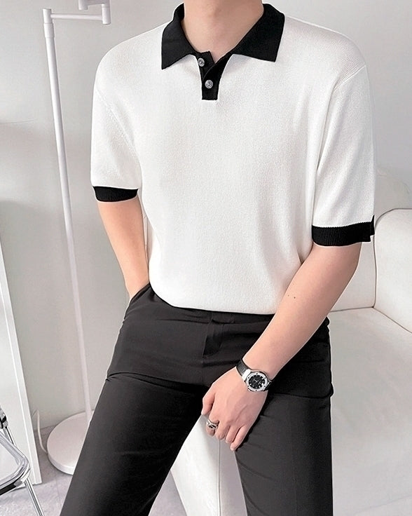 Colorful Knit Polo Shirt Casual Trendy Style