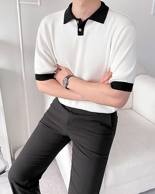 Colorful Knit Polo Shirt Casual Trendy Style