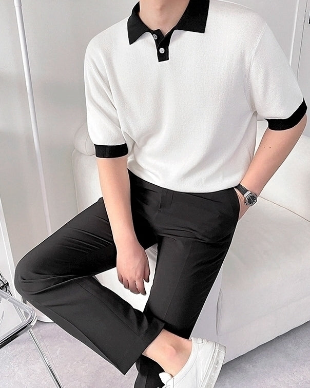 Colorful Knit Polo Shirt Casual Trendy Style
