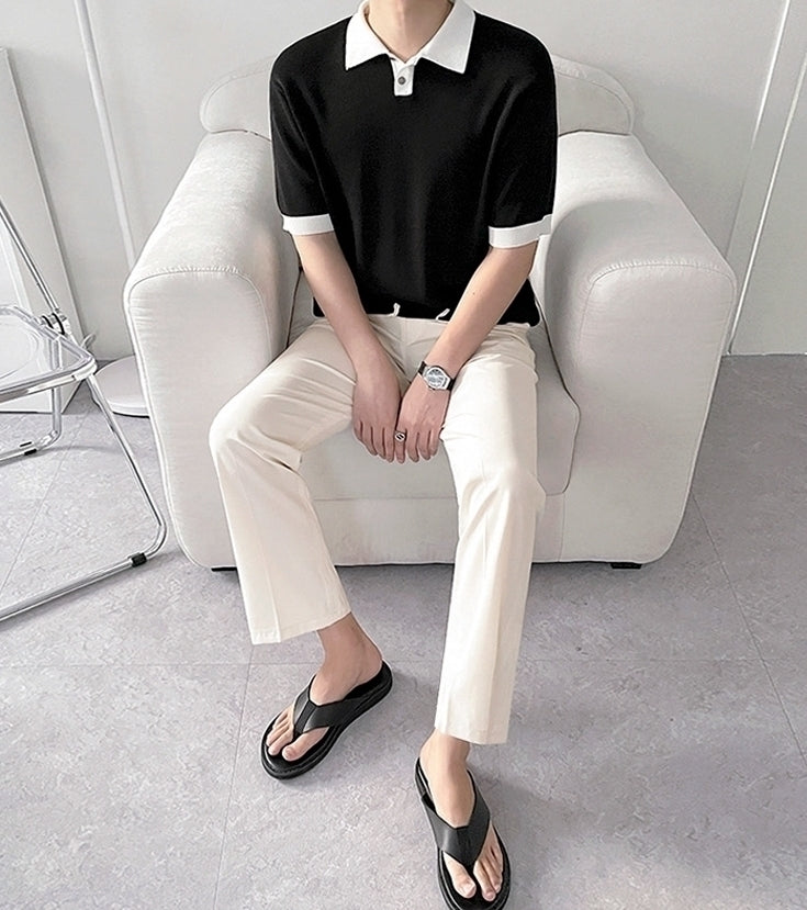 Colorful Knit Polo Shirt Casual Trendy Style