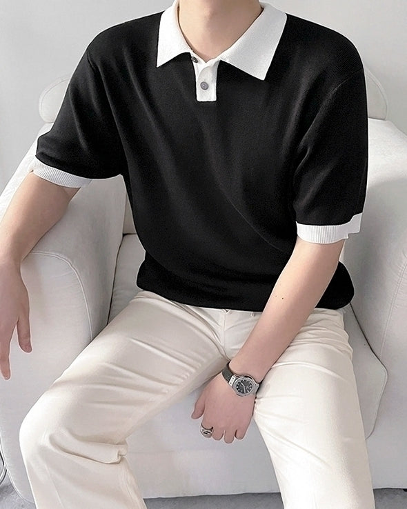 Colorful Knit Polo Shirt Casual Trendy Style