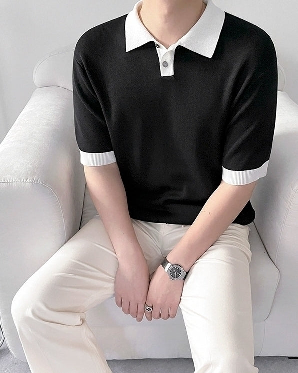 Colorful Knit Polo Shirt Casual Trendy Style